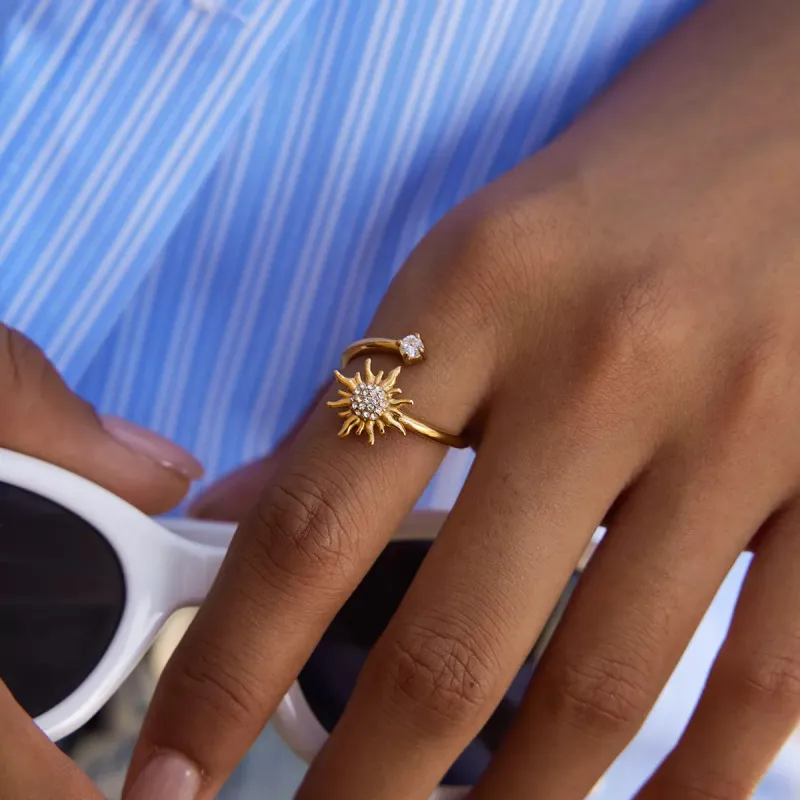 18K Gold-Plated Zircon Sun Bypass Ring sold by Unique Kulture