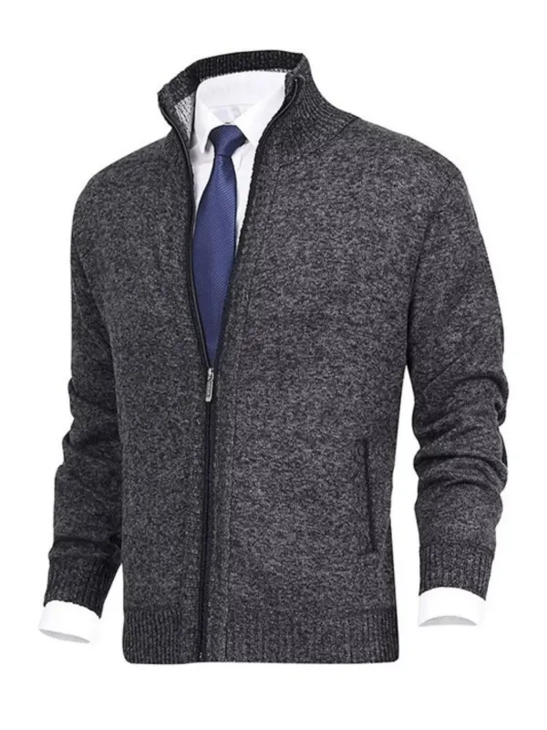 Men's Plus Size Zip Up Ribbed Hem Cardigan made by Trendsi