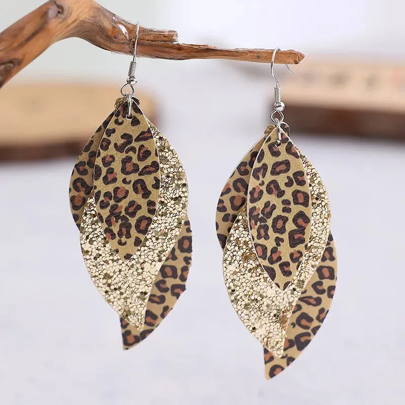 PU Leather Leopard Leaf Earrings made by Trendsi