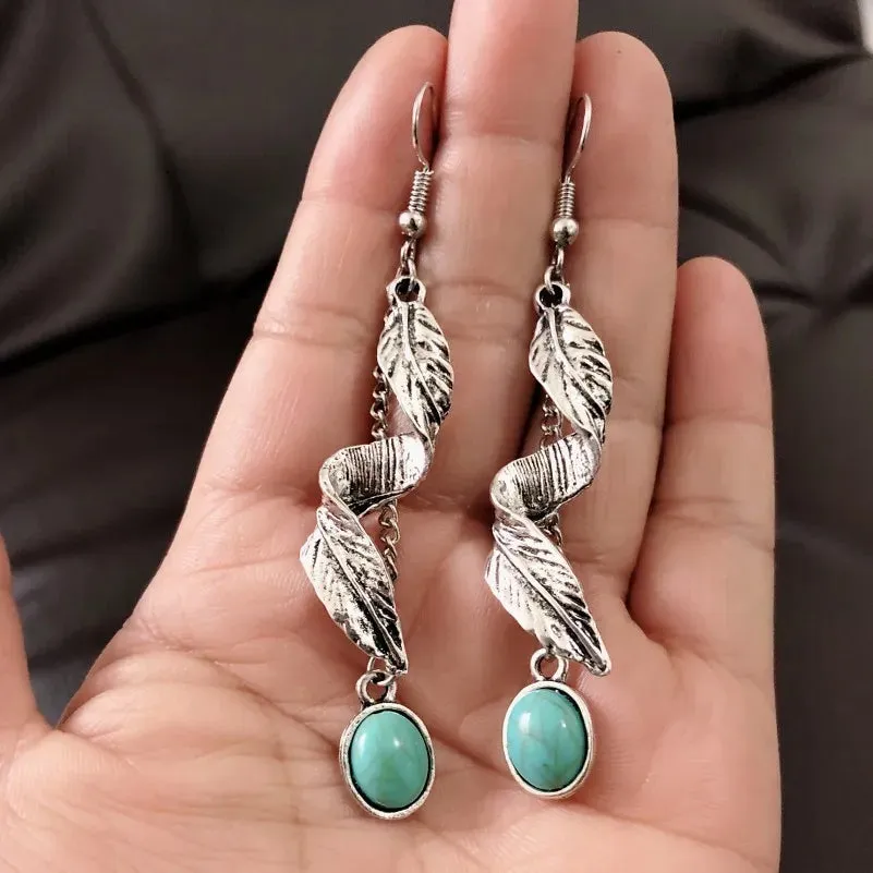 Alloy Leaf Artificial Turquoise Earrings sold by Unique Kulture product image thumbnail 3
