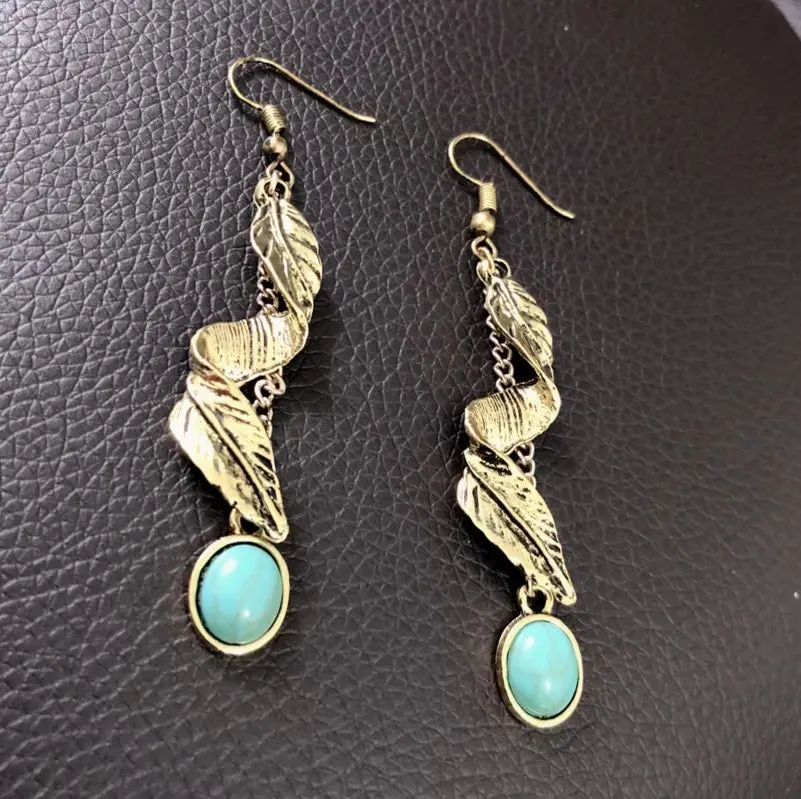 Alloy Leaf Artificial Turquoise Earrings sold by Unique Kulture product image thumbnail 4