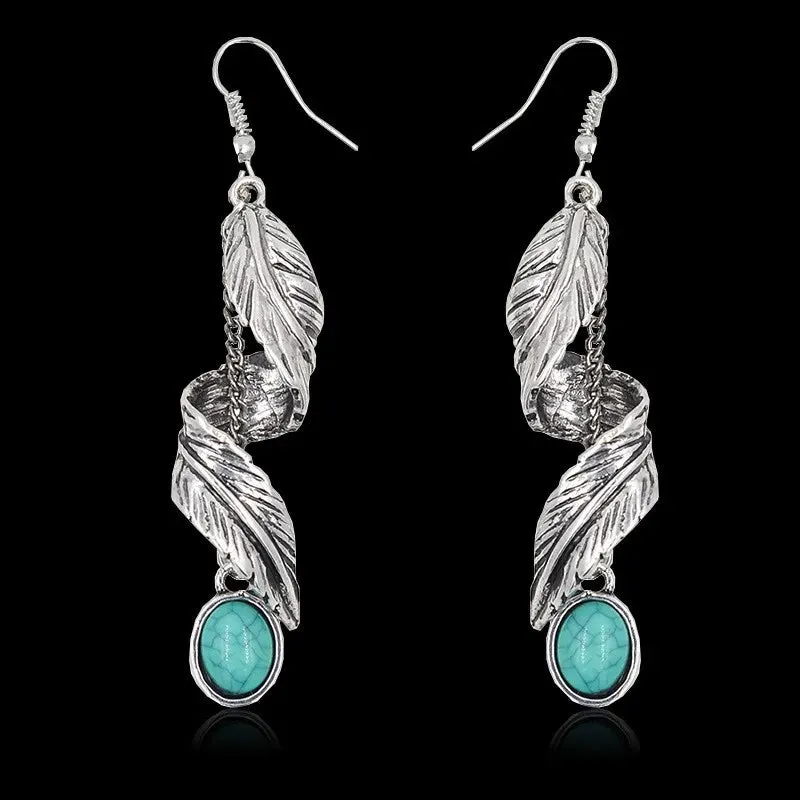 Alloy Leaf Artificial Turquoise Earrings sold by Unique Kulture