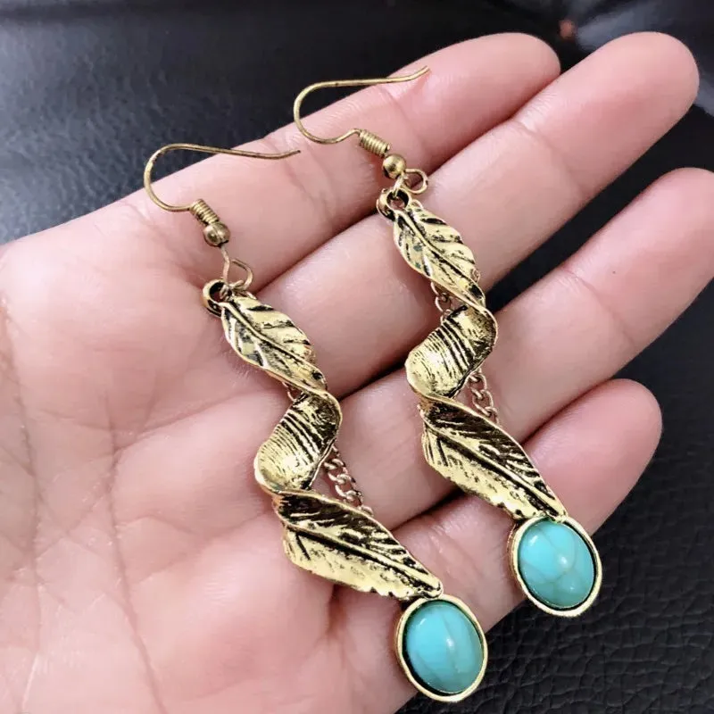 Alloy Leaf Artificial Turquoise Earrings sold by Unique Kulture product image thumbnail 5