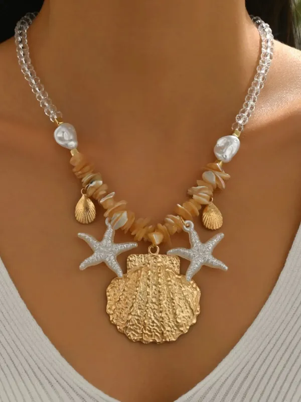 18K Gold-Plated Beach Shell Starfish Pendant Necklace sold by Unique Kulture