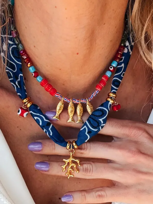 2-Piece Coral and Fish Pendant Necklace made by Trendsi