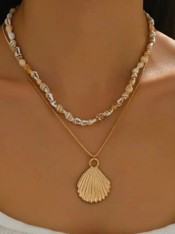 18K Gold-Plated Shell Layered Shell Pendant Necklace sold by Unique Kulture