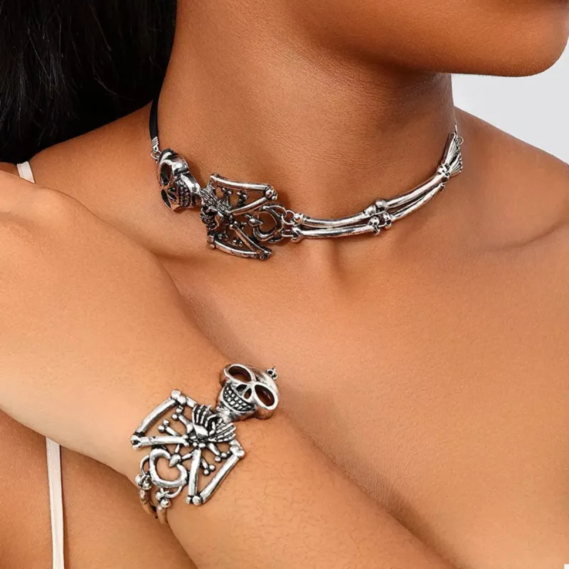 Alloy Skull Necklace and Bracelet Jewelry Set sold by Unique Kulture