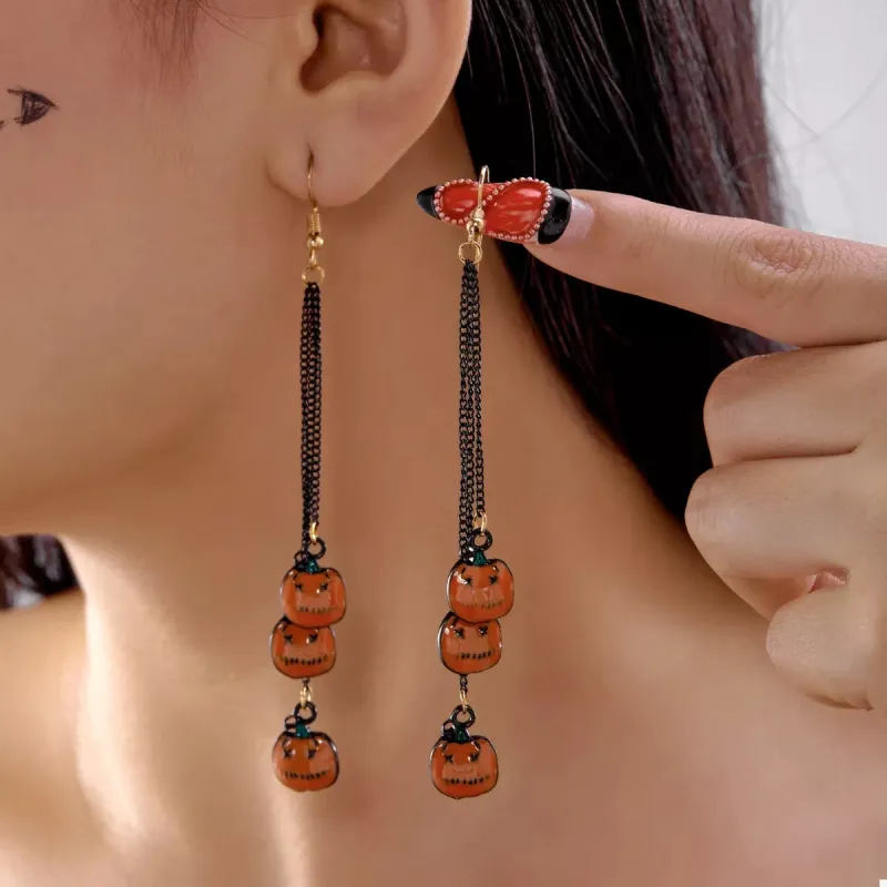 Halloween Pumpkin Chain Drop Earrings sold by Unique Kulture