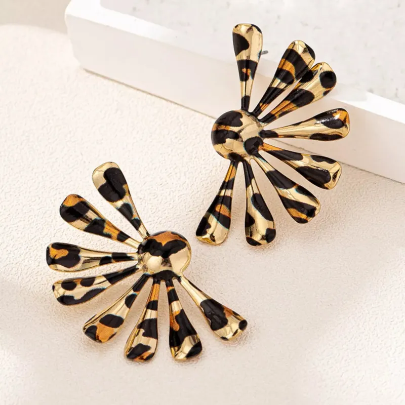 Leopard Print Fan-Shaped Earrings sold by Unique Kulture