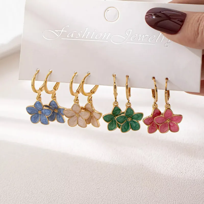 4 Piece Colorful Flower Drop Earrings sold by Unique Kulture