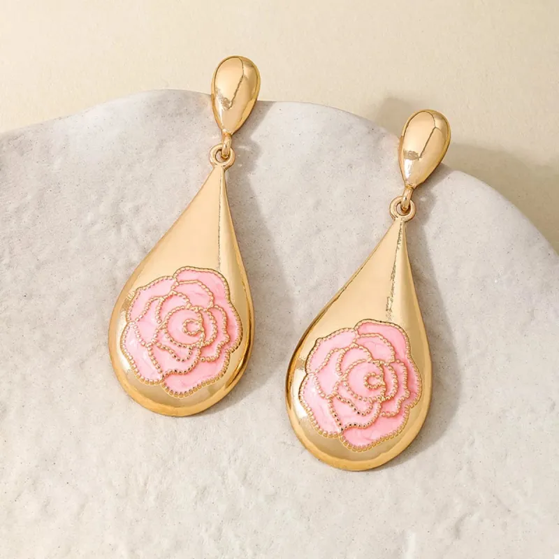 18K Gold-Plated Flower Teardrop Earrings made by Trendsi