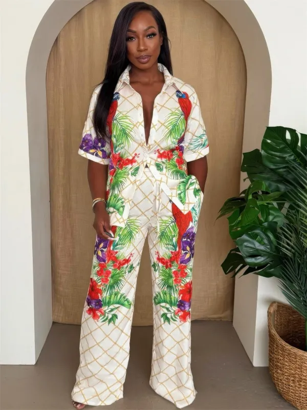 Tropical Parrot Print Shirt & Pant Set sold by Unique Kulture