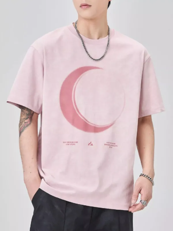 Men's Plus Size Moon Round Neck Short Sleeve T-Shirt made by Trendsi