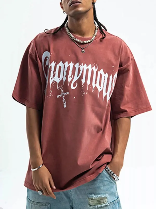 Men's Letter Round Neck Half Sleeve T-Shirt sold by Unique Kulture