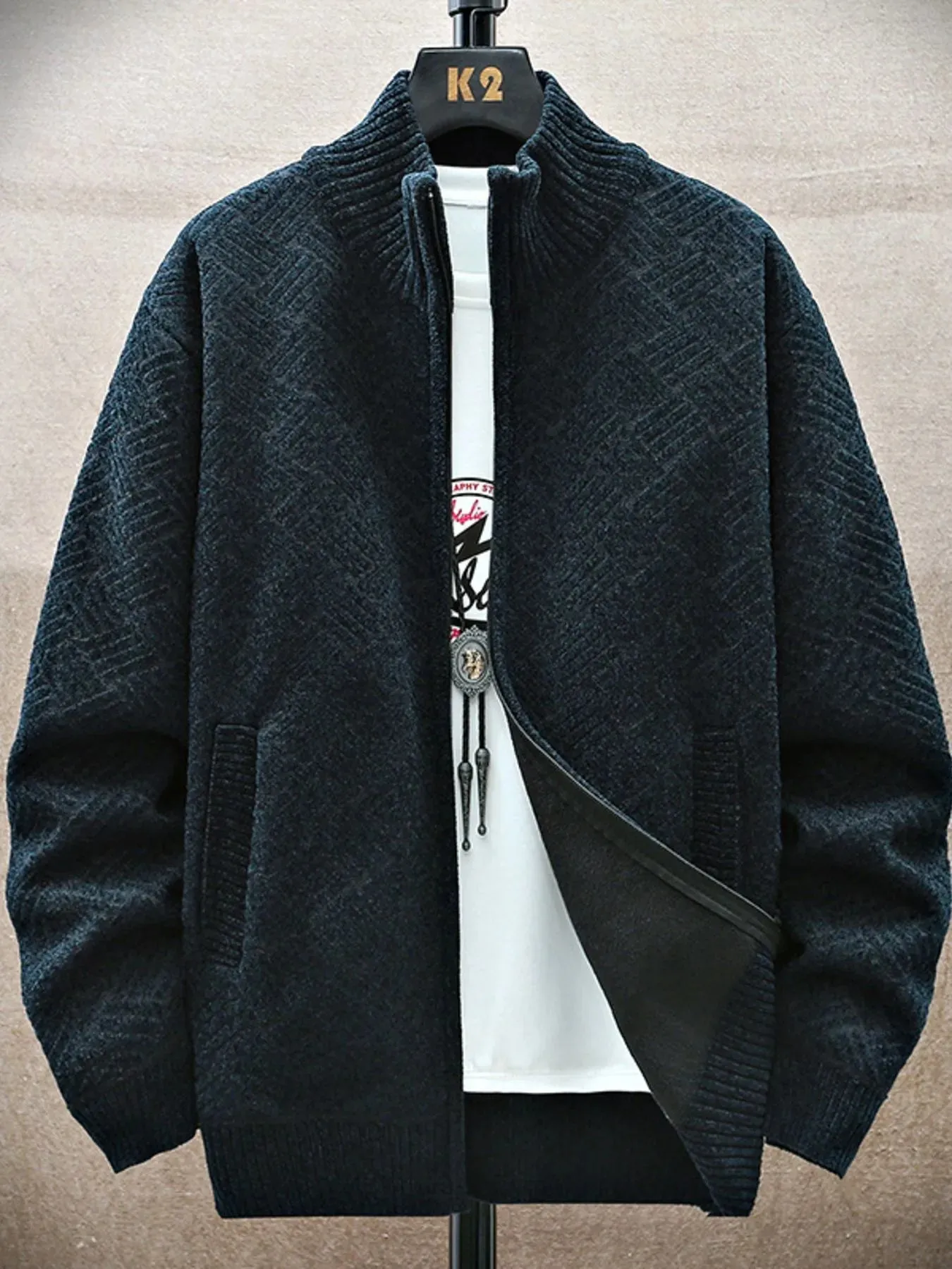 Men's Plus Size Zip Up Long Sleeve Cardigan sold by Unique Kulture product image thumbnail 5