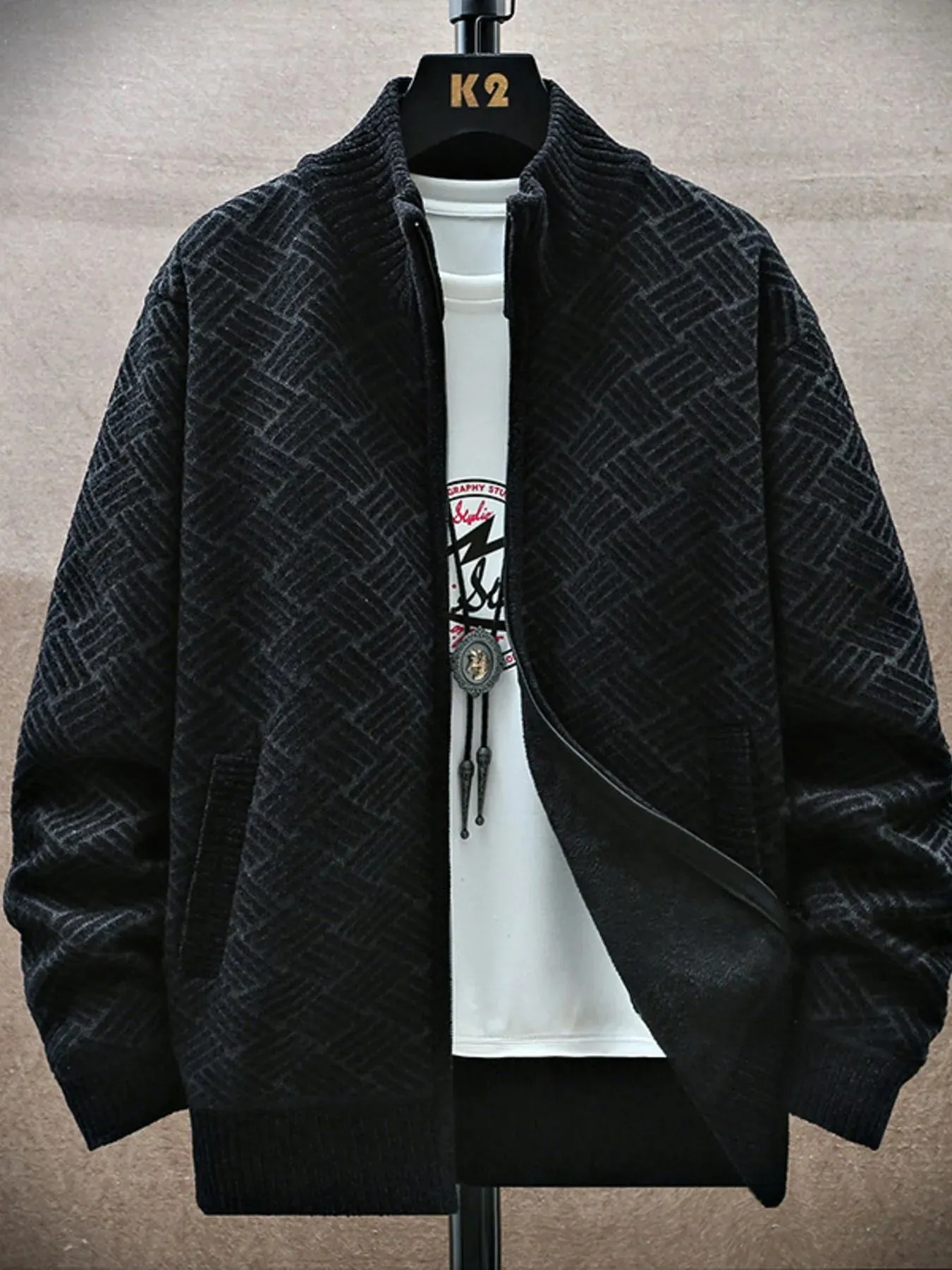 Men's Plus Size Zip Up Long Sleeve Cardigan sold by Unique Kulture product image thumbnail 3