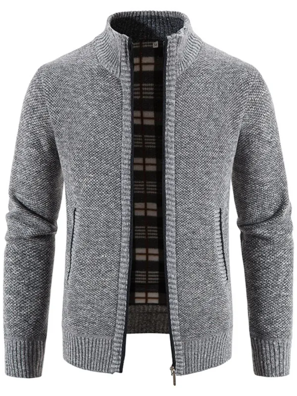 Men's Plus Size Zip-Up Long Sleeve Cardigan made by Trendsi