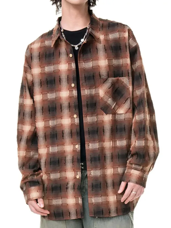 Men's Plus Size Plaid Button Up Long Sleeve Shirt sold by Unique Kulture