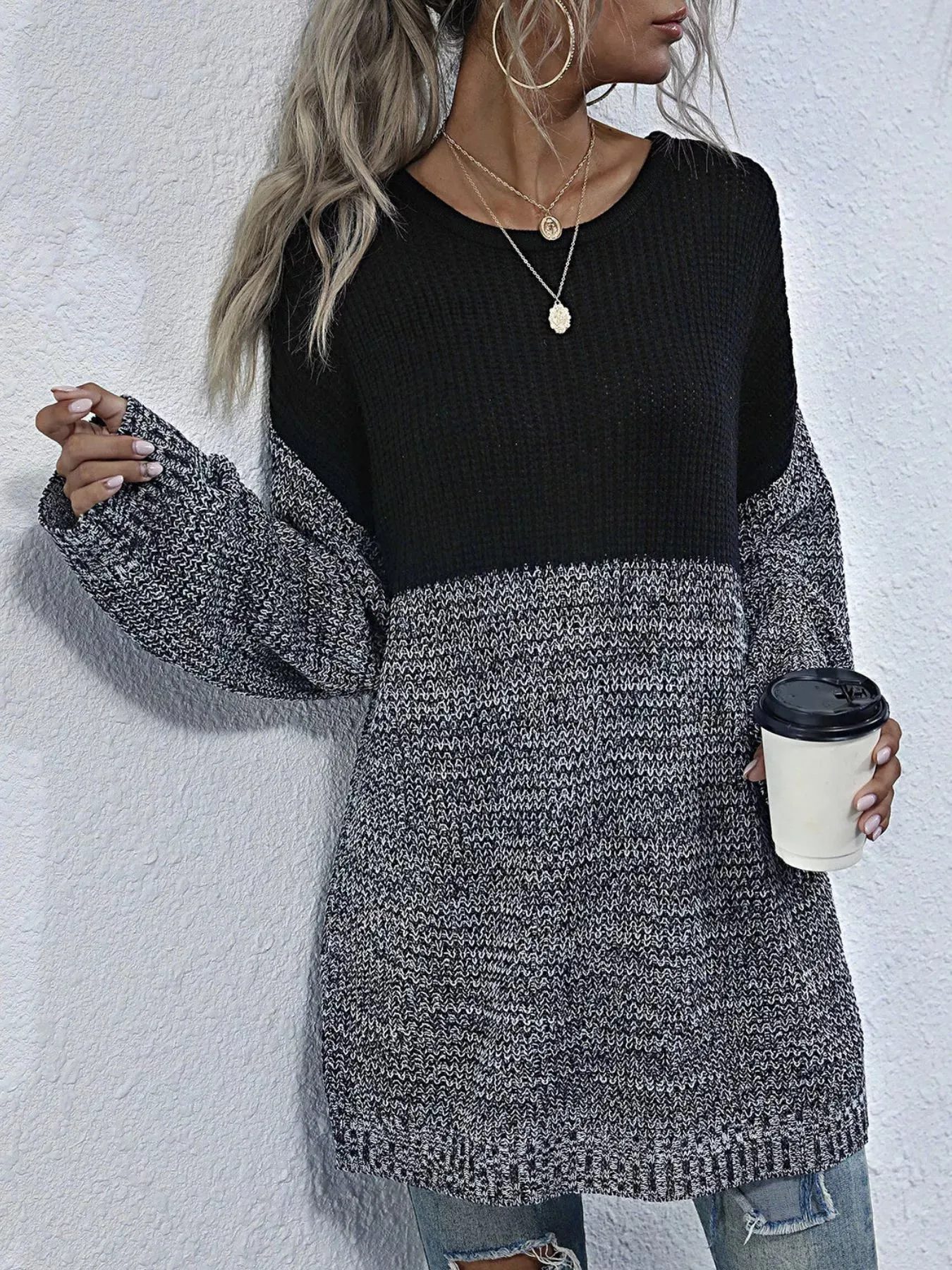 Color Block Long Sleeve Oversized Sweater sold by Unique Kulture