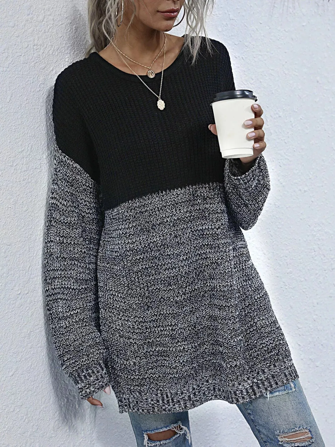 Color Block Long Sleeve Oversized Sweater sold by Unique Kulture product image thumbnail 2