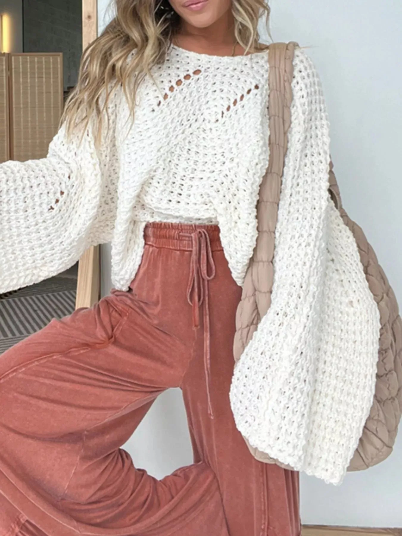 Openwork Batwing Sleeve Sweater sold by Unique Kulture