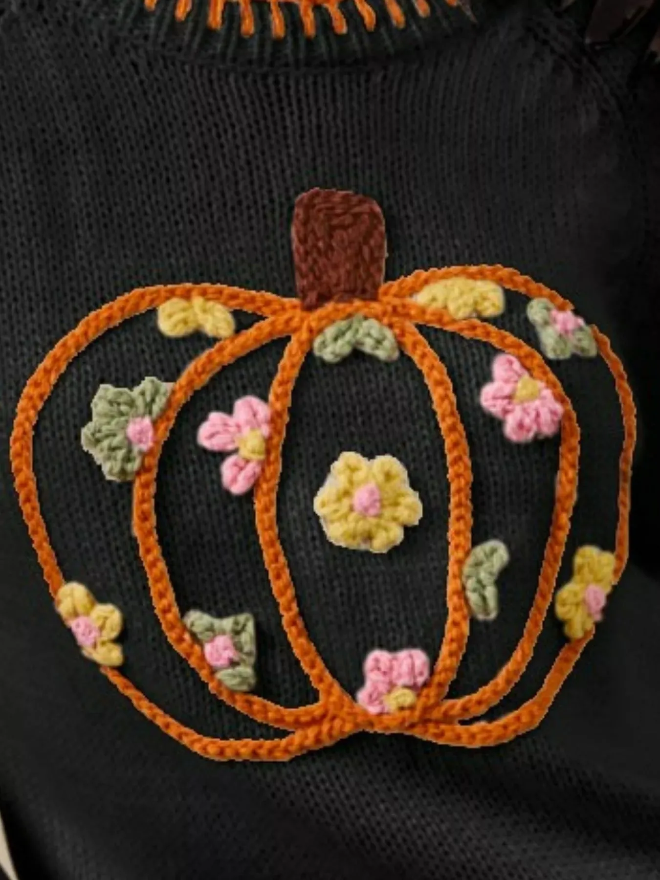 SO ME Pumpkin Floral Embroidered Thanksgiving Sweater sold by Unique Kulture product image thumbnail 2