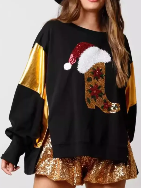 Christmas Sequin Boot Long Sleeve Sweatshirt sold by Unique Kulture