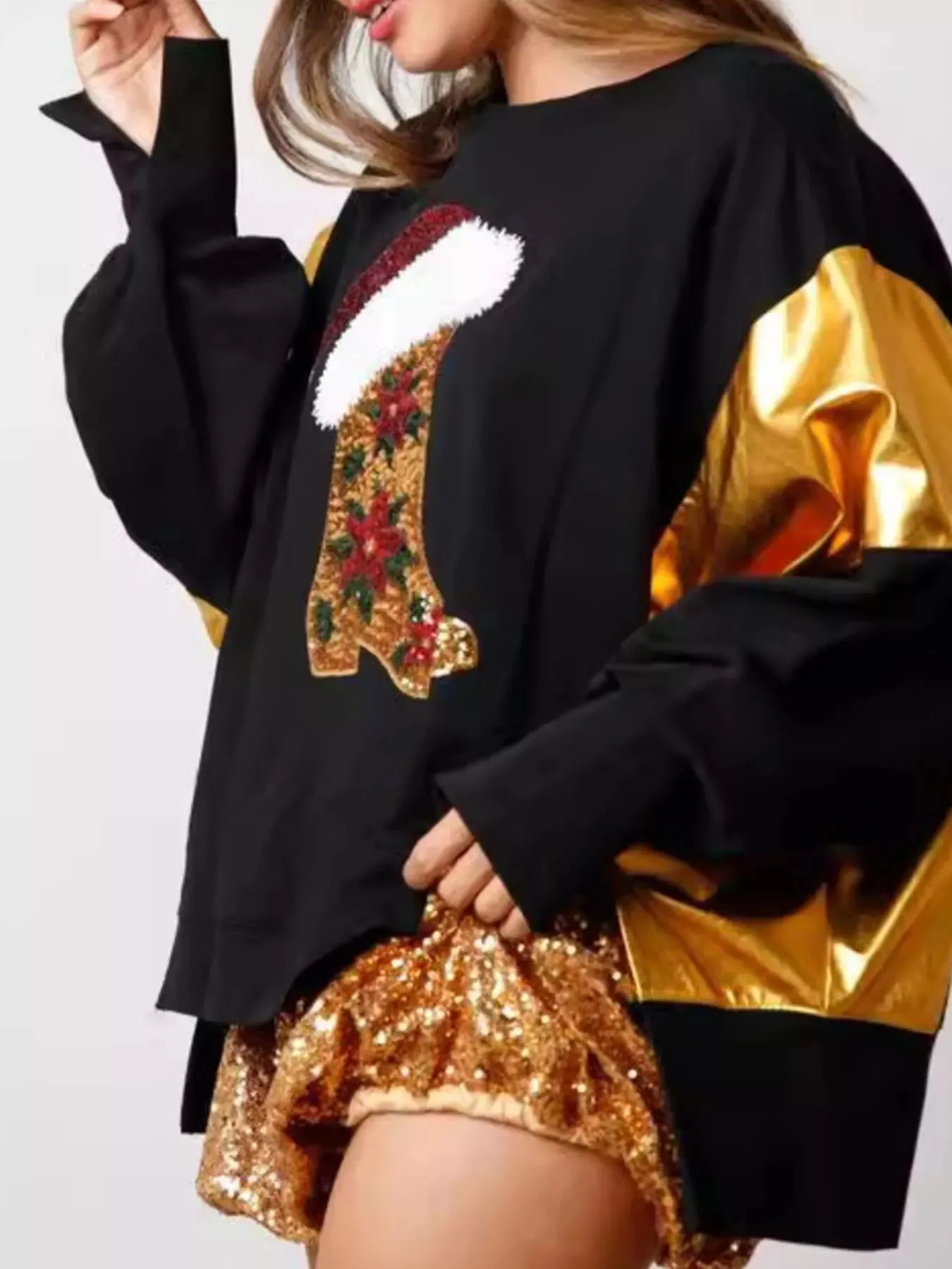 Christmas Sequin Boot Long Sleeve Sweatshirt sold by Unique Kulture product image thumbnail 2