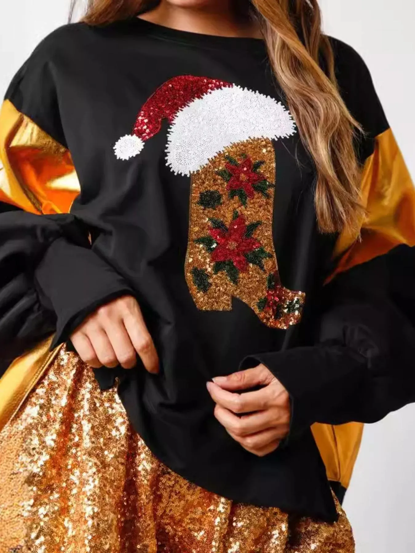 Christmas Sequin Boot Long Sleeve Sweatshirt sold by Unique Kulture product image thumbnail 3