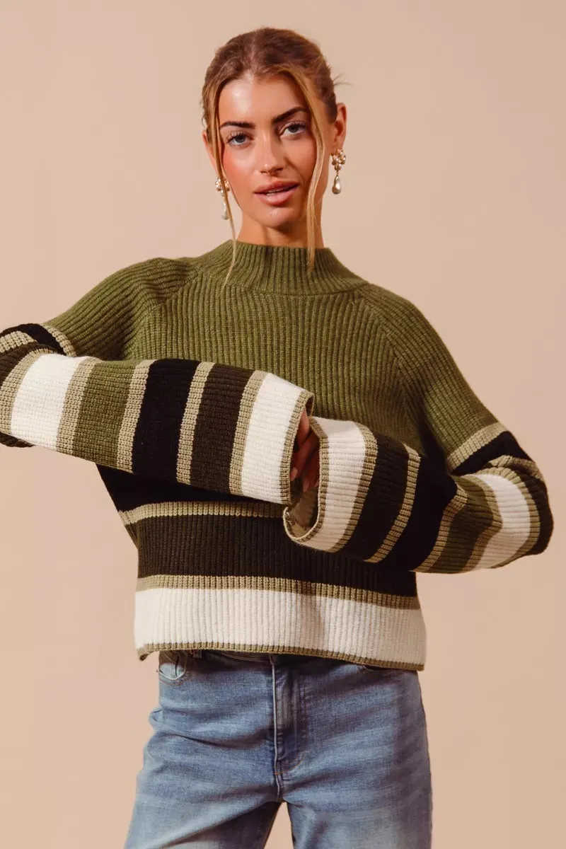 SO ME Multi Color Striped Mock Neck Sweater sold by Unique Kulture