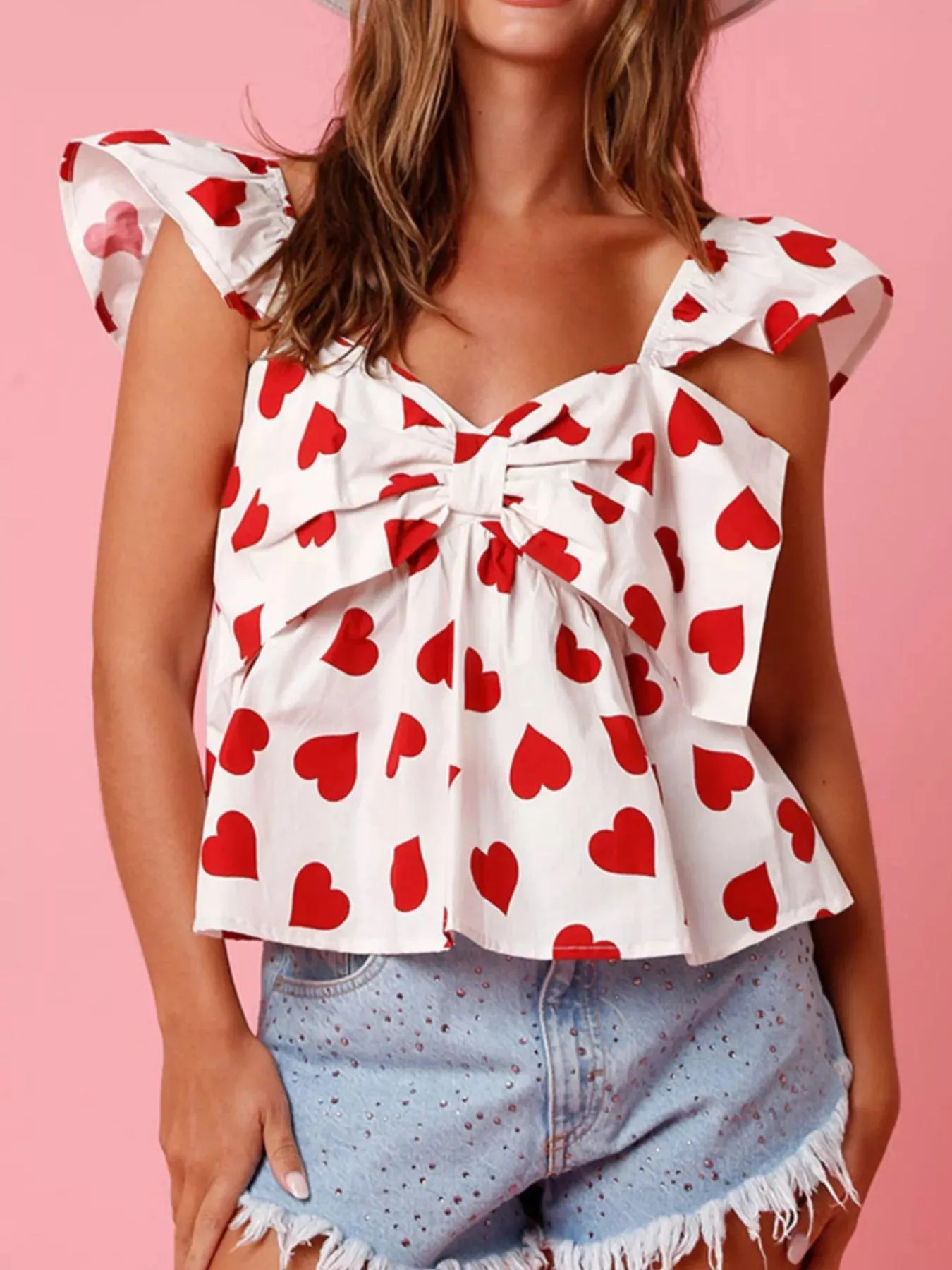Ruffled Heart Print Bow Front Cami sold by Unique Kulture product image thumbnail 2