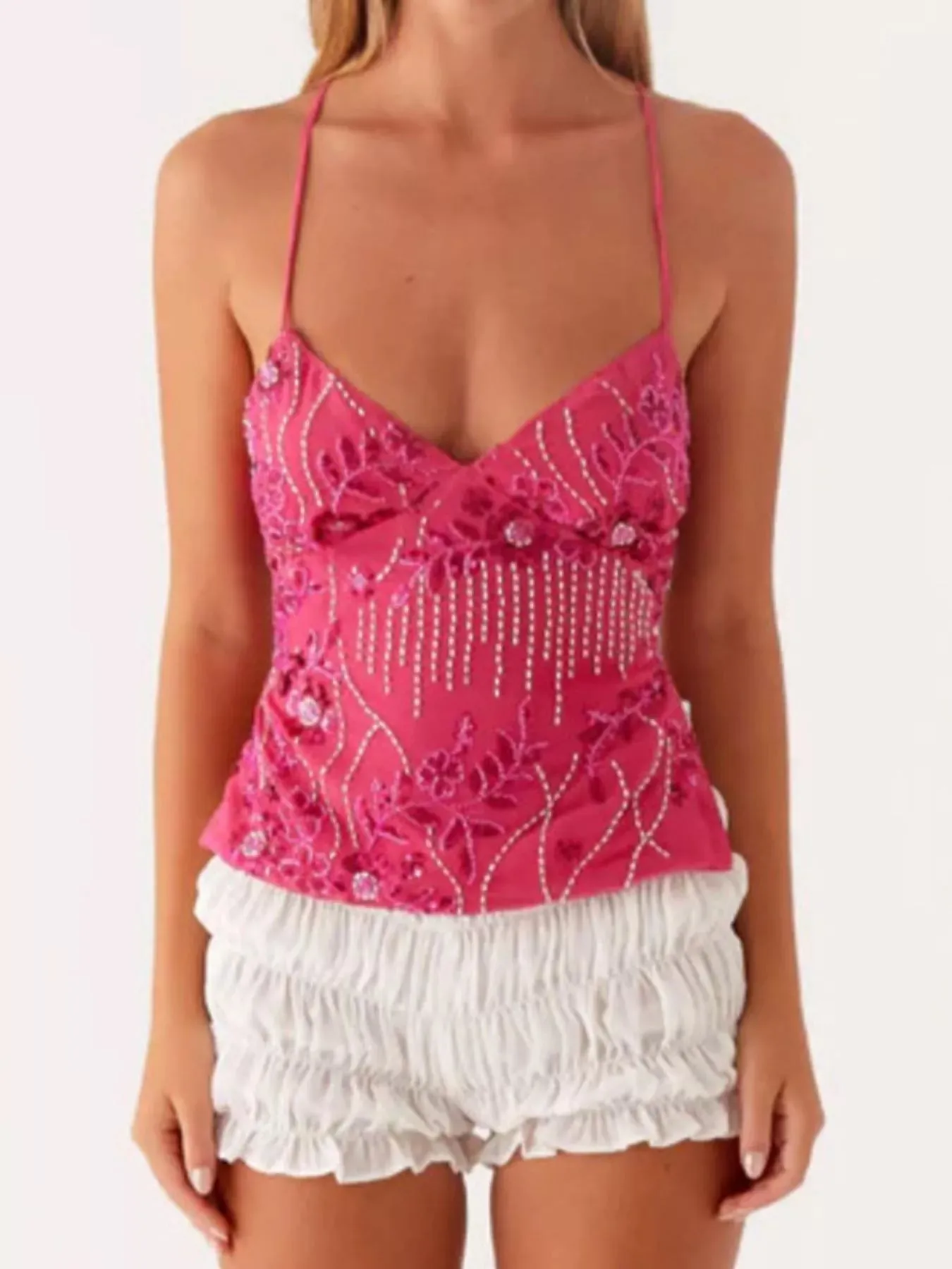 Embroidered Sequin Tie Back Cami sold by Unique Kulture product image thumbnail 4