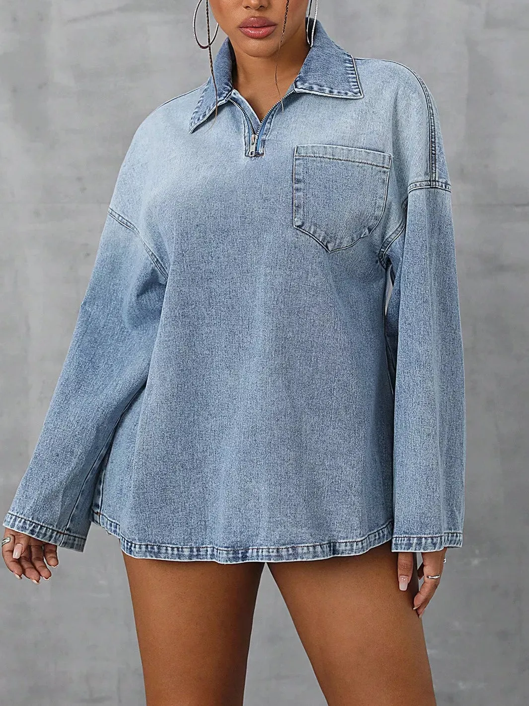 Collared Neck Drop Shoulder Denim Top sold by Unique Kulture