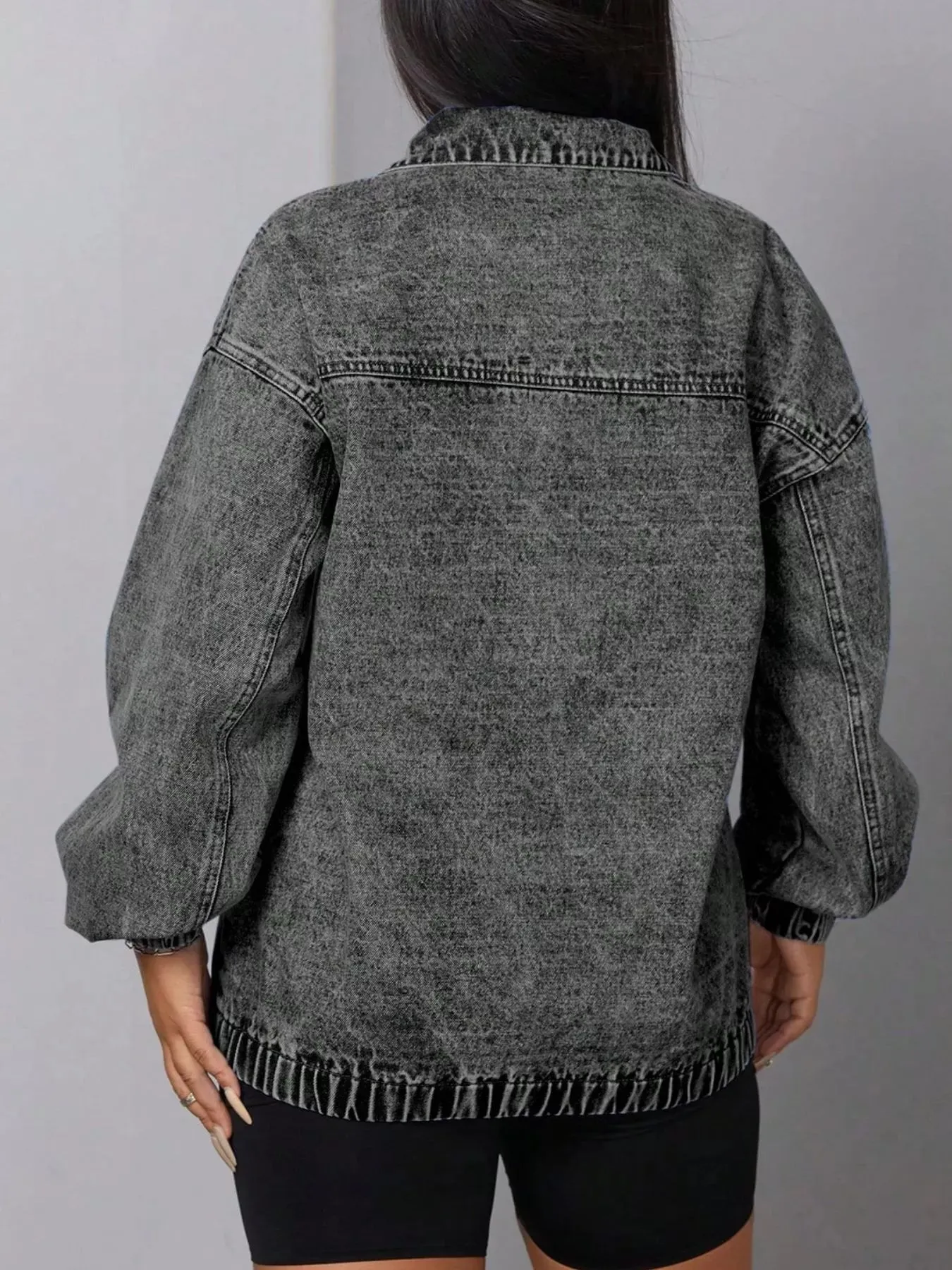 Elastic Hem Quarter Zip Denim Top sold by Unique Kulture product image thumbnail 5