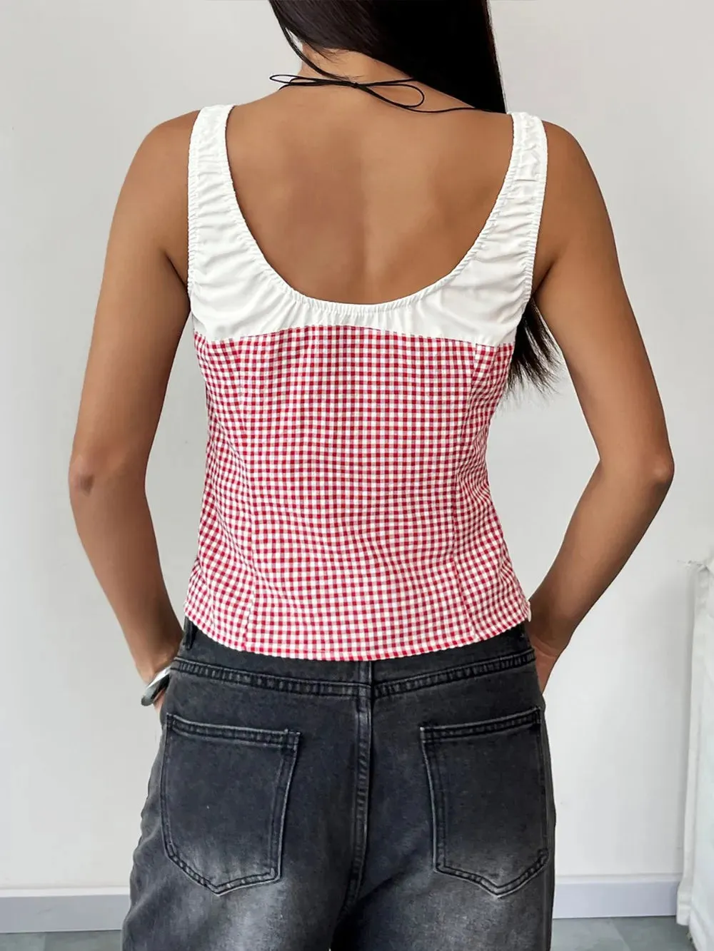 Perfee Contrast Plaid Square Neck Tank sold by Unique Kulture product image thumbnail 5