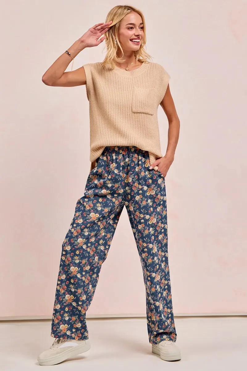BiBi Washed Floral Print Wide Leg Jeans sold by Unique Kulture product image thumbnail 4