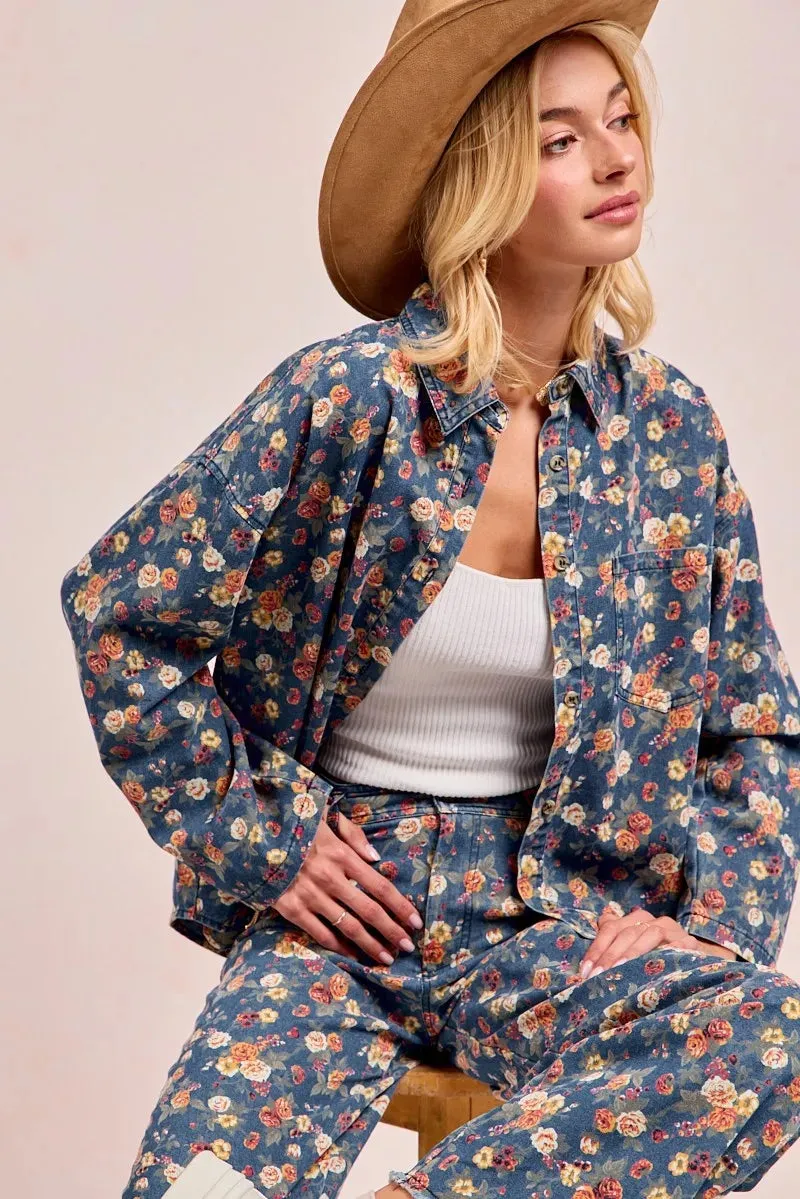 BiBi Washed Floral Print Denim Jacket sold by Unique Kulture product image thumbnail 4