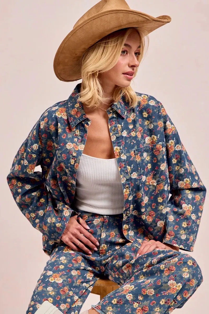 BiBi Washed Floral Print Denim Jacket sold by Unique Kulture