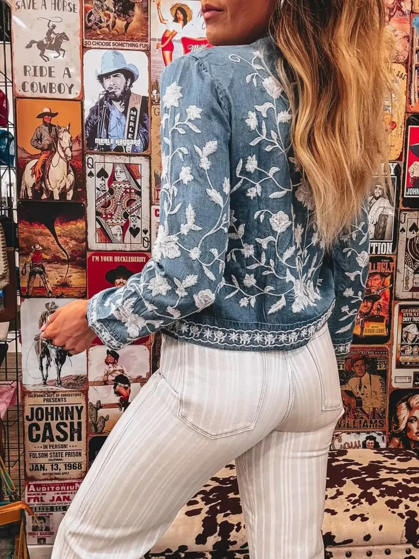 Floral Embroidered Button Up Denim Shirt sold by Unique Kulture product image thumbnail 2