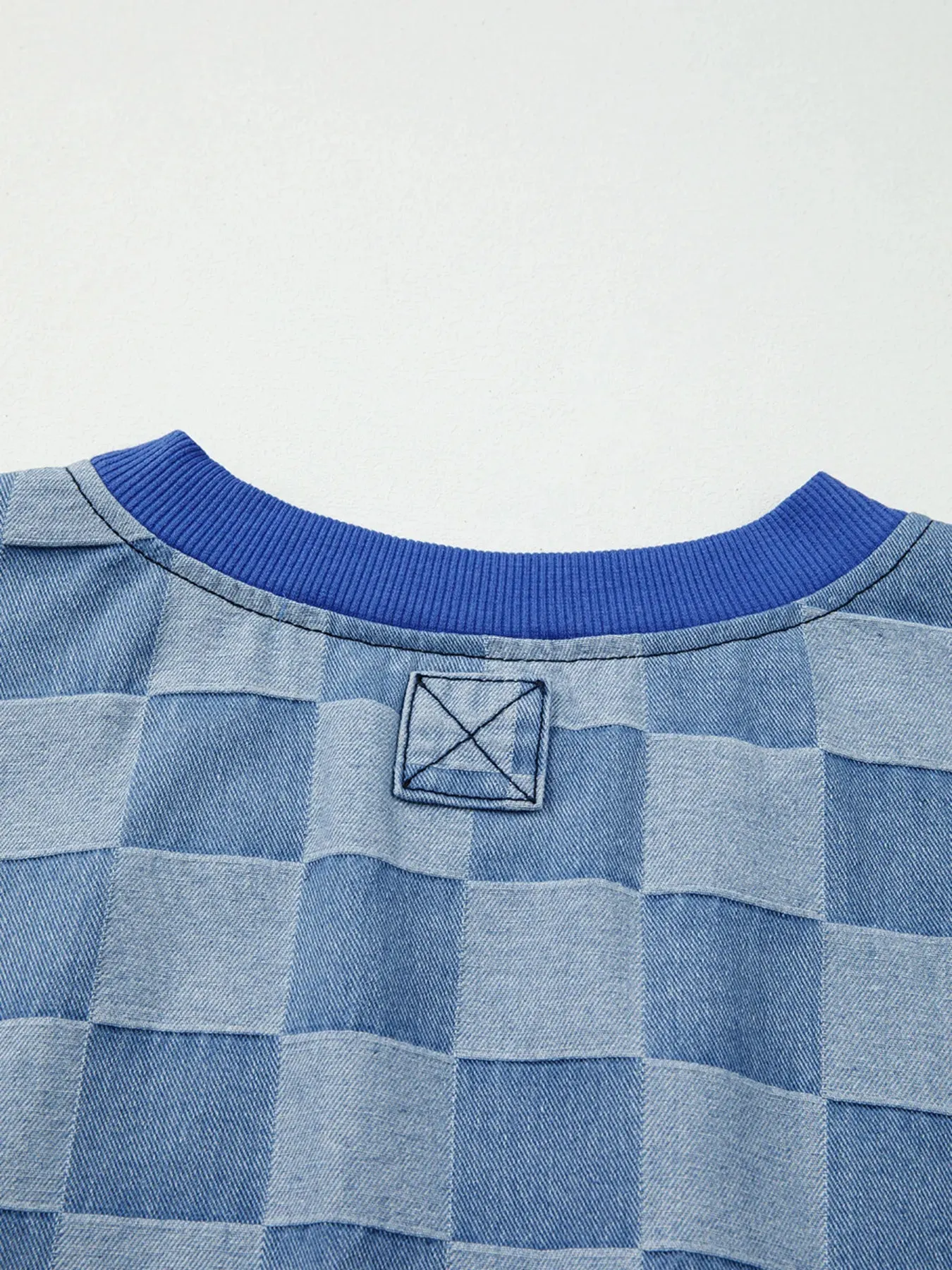 Checkerboard Splicing Raw Detail Oversized Denim Top sold by Unique Kulture product image thumbnail 4