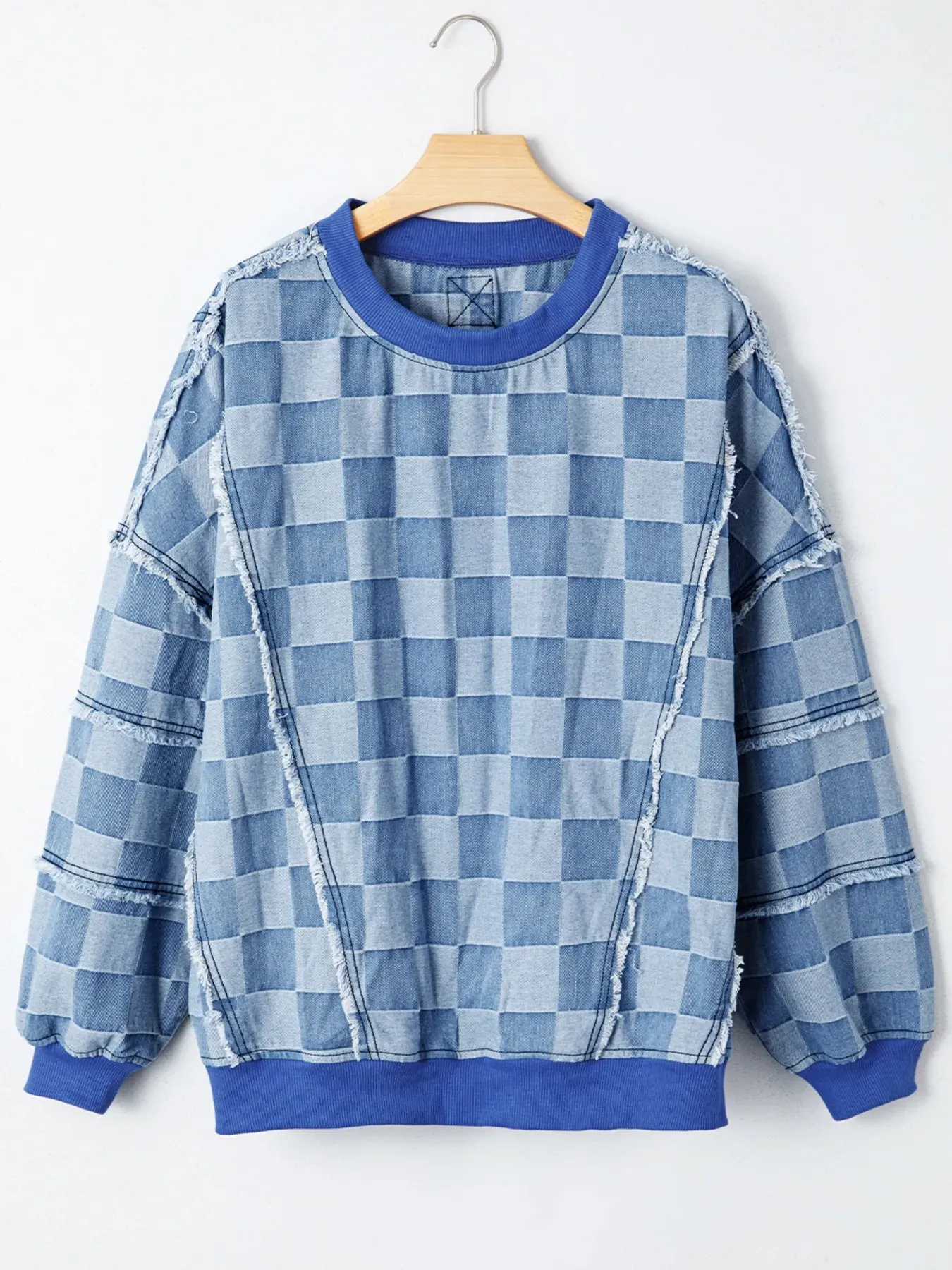 Checkerboard Splicing Raw Detail Oversized Denim Top sold by Unique Kulture product image thumbnail 2