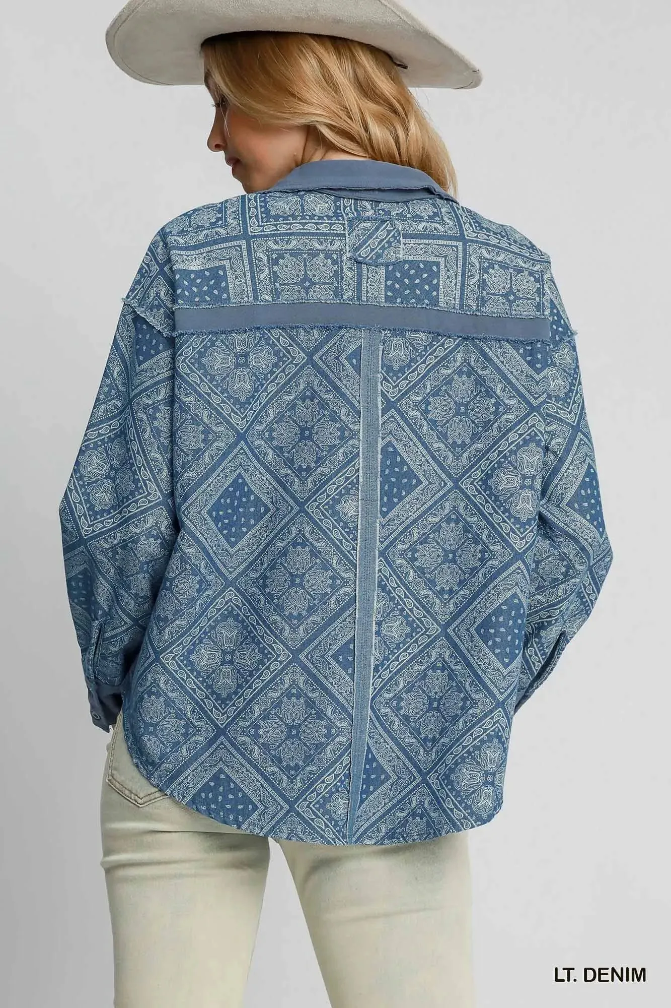 Umgee Paisley Print Denim Shirt Jacket sold by Unique Kulture product image thumbnail 4