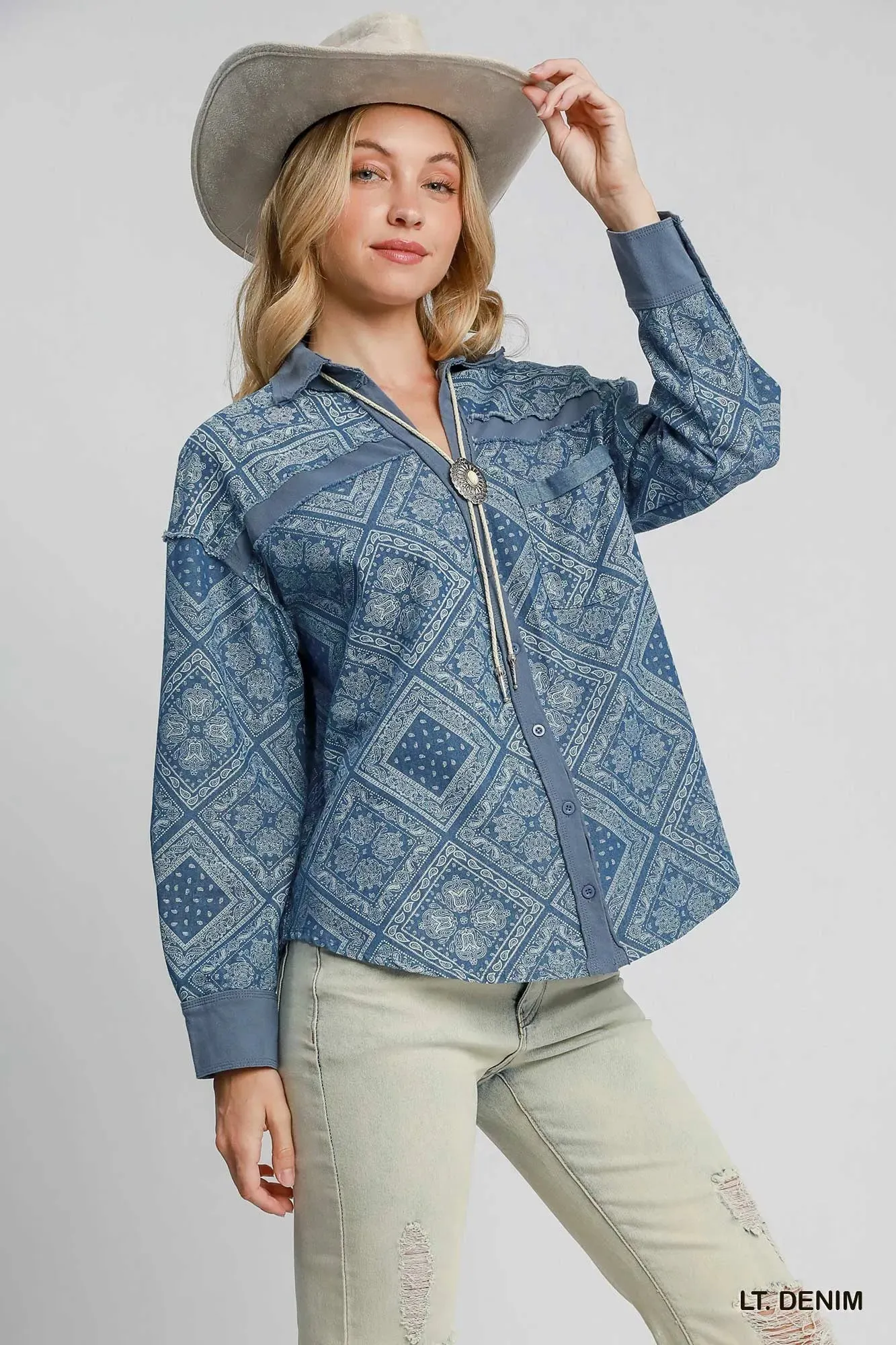 Umgee Paisley Print Denim Shirt Jacket sold by Unique Kulture product image thumbnail 2