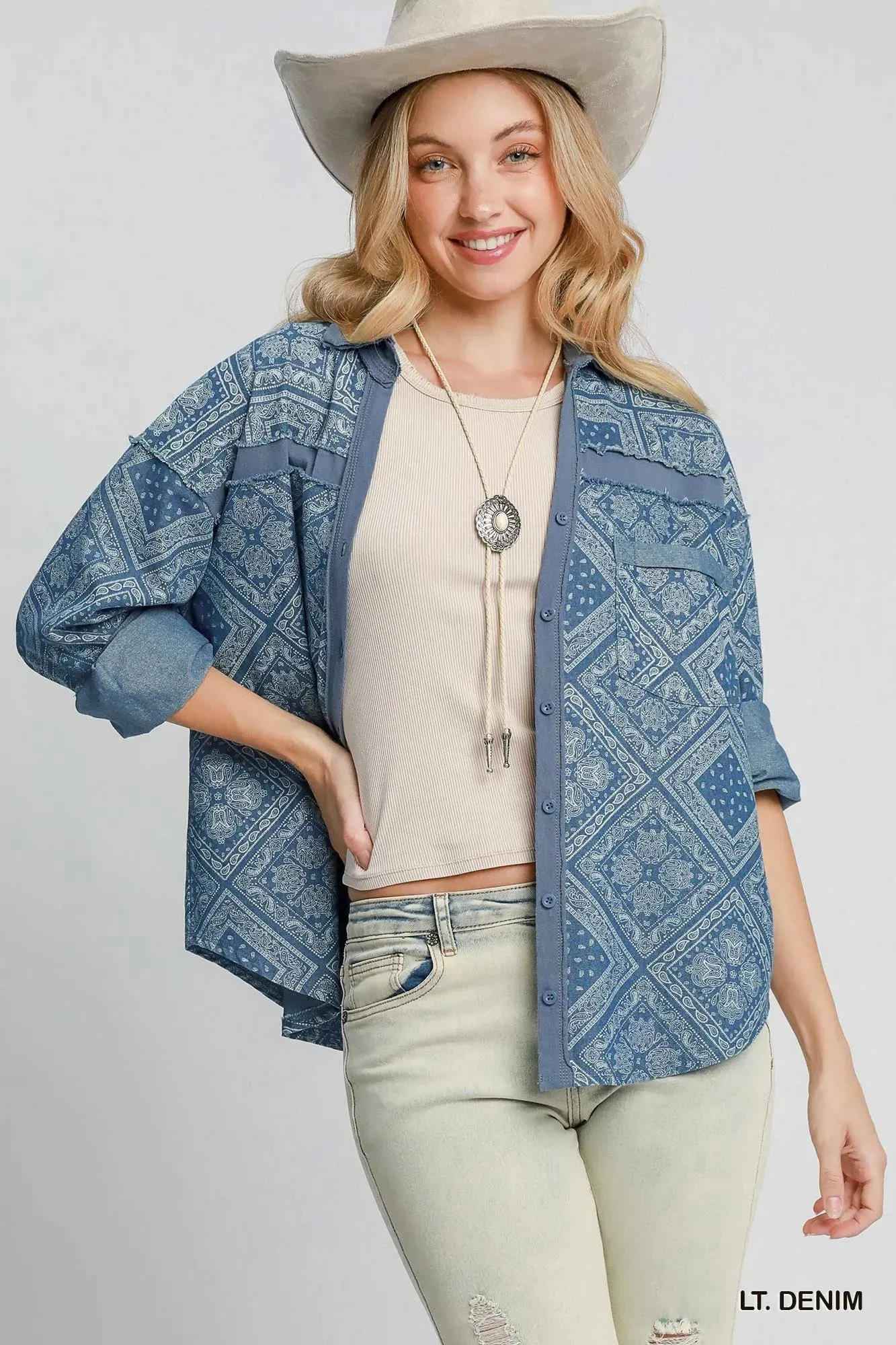 Umgee Paisley Print Denim Shirt Jacket sold by Unique Kulture product image thumbnail 3