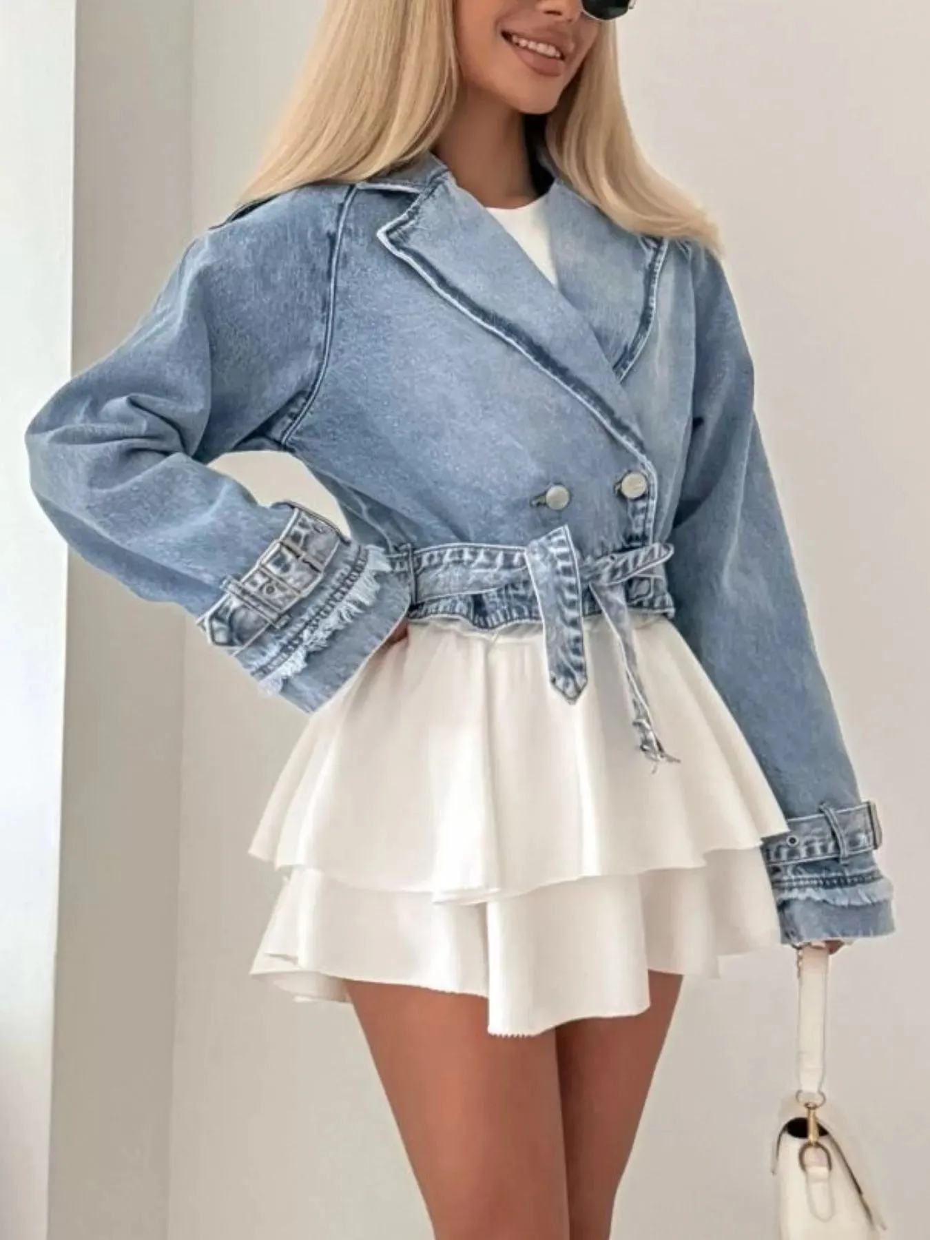 Long Sleeve Crop Denim Jacket sold by Unique Kulture product image thumbnail 4