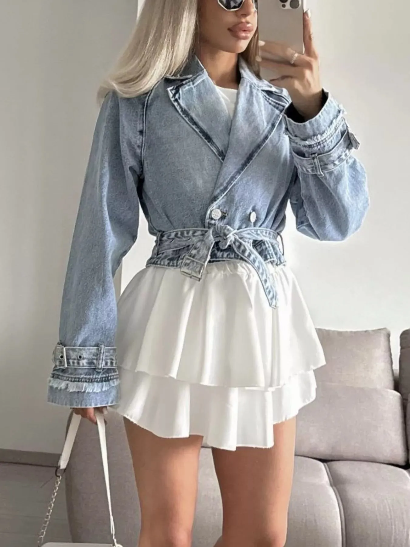 Long Sleeve Crop Denim Jacket sold by Unique Kulture product image thumbnail 5