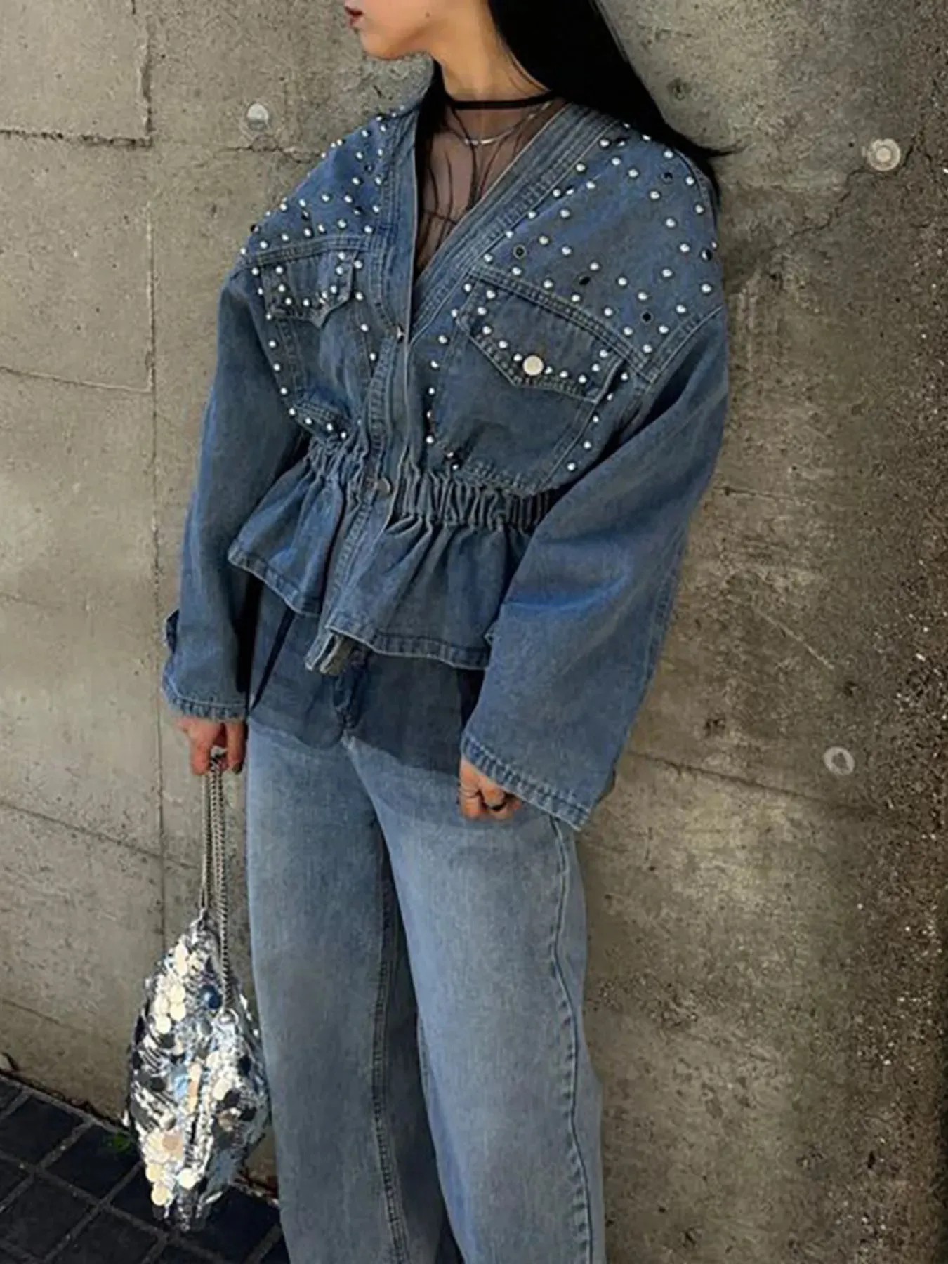 Studded Button Up Denim Jacket sold by Unique Kulture product image thumbnail 3