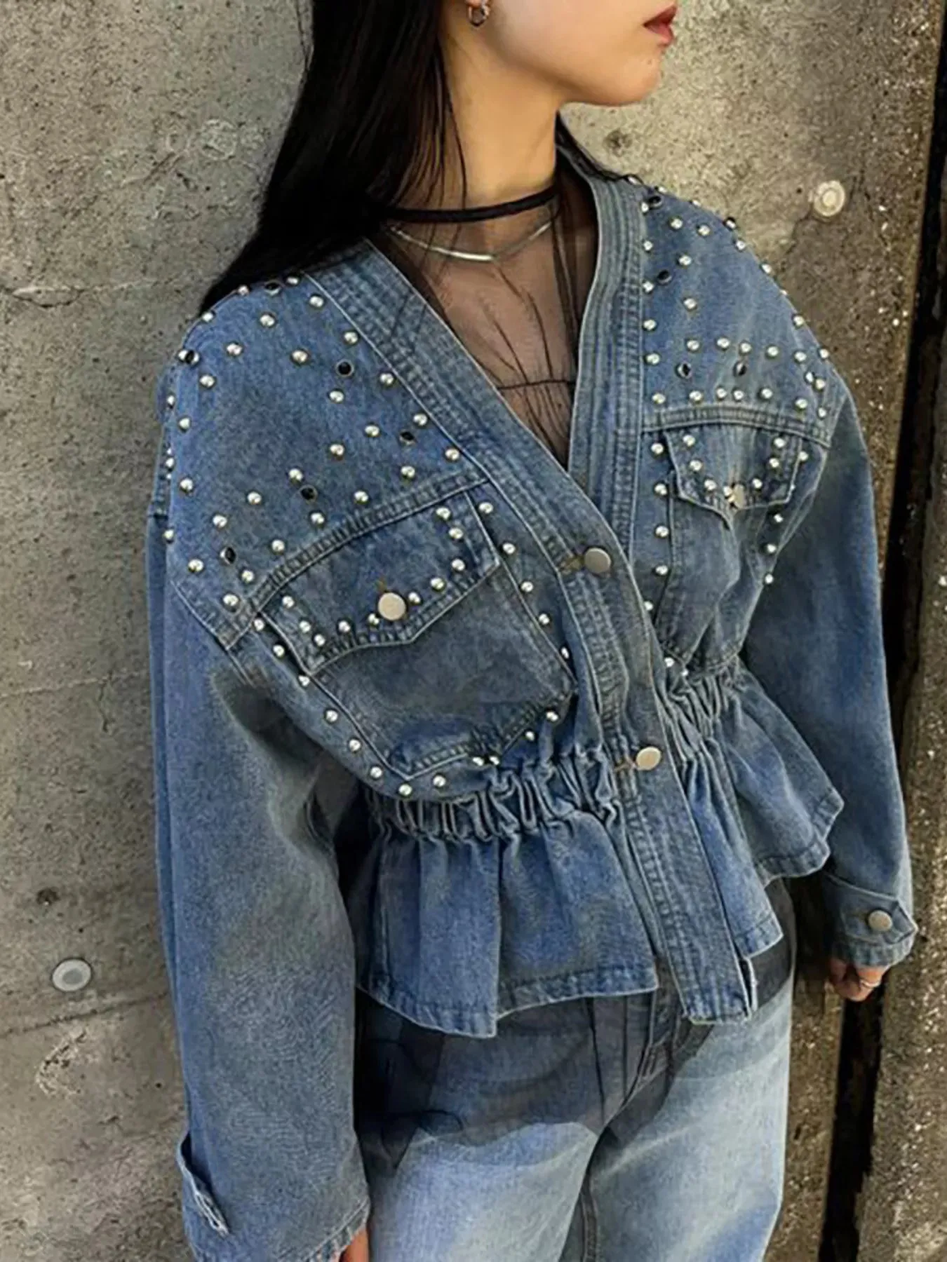 Studded Button Up Denim Jacket sold by Unique Kulture product image thumbnail 2