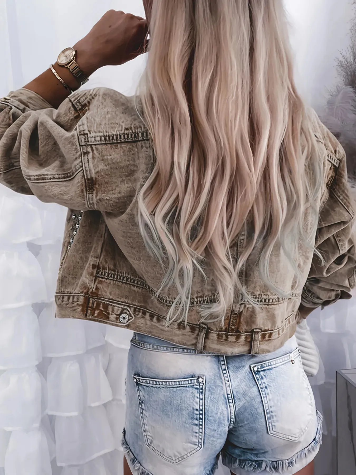 Studded Button Up Denim Jacket sold by Unique Kulture product image thumbnail 4