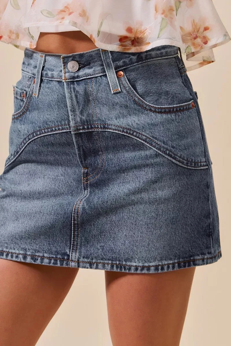 SO ME Washed Denim Mini Skirt with Pockets sold by Unique Kulture product image thumbnail 2